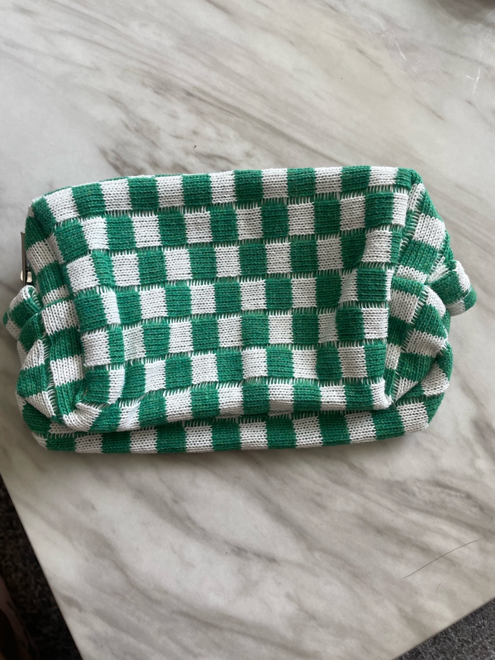 3/$10 Green and White Check Makeup Bag